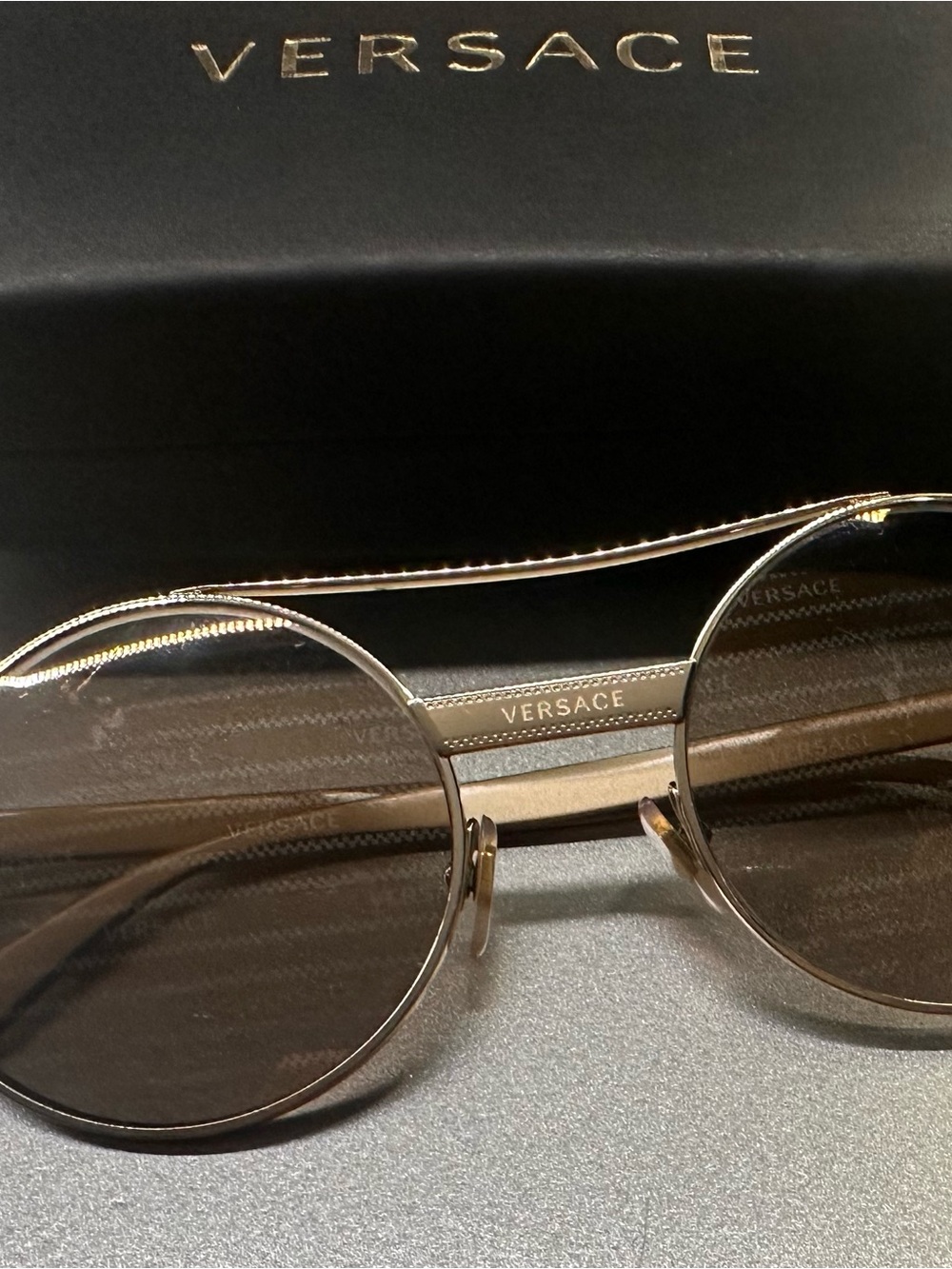 Versace Men’s Gold Frame Sunglasses with Brown Lenses